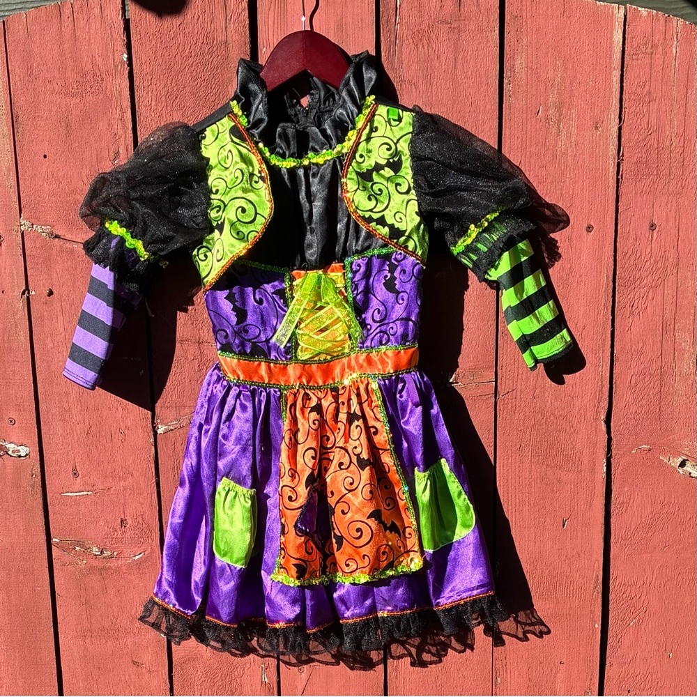 Witchy Kid Costume Sparkly Mystical Horns 5 6 Black Bats Hocus Pocus S Halloween